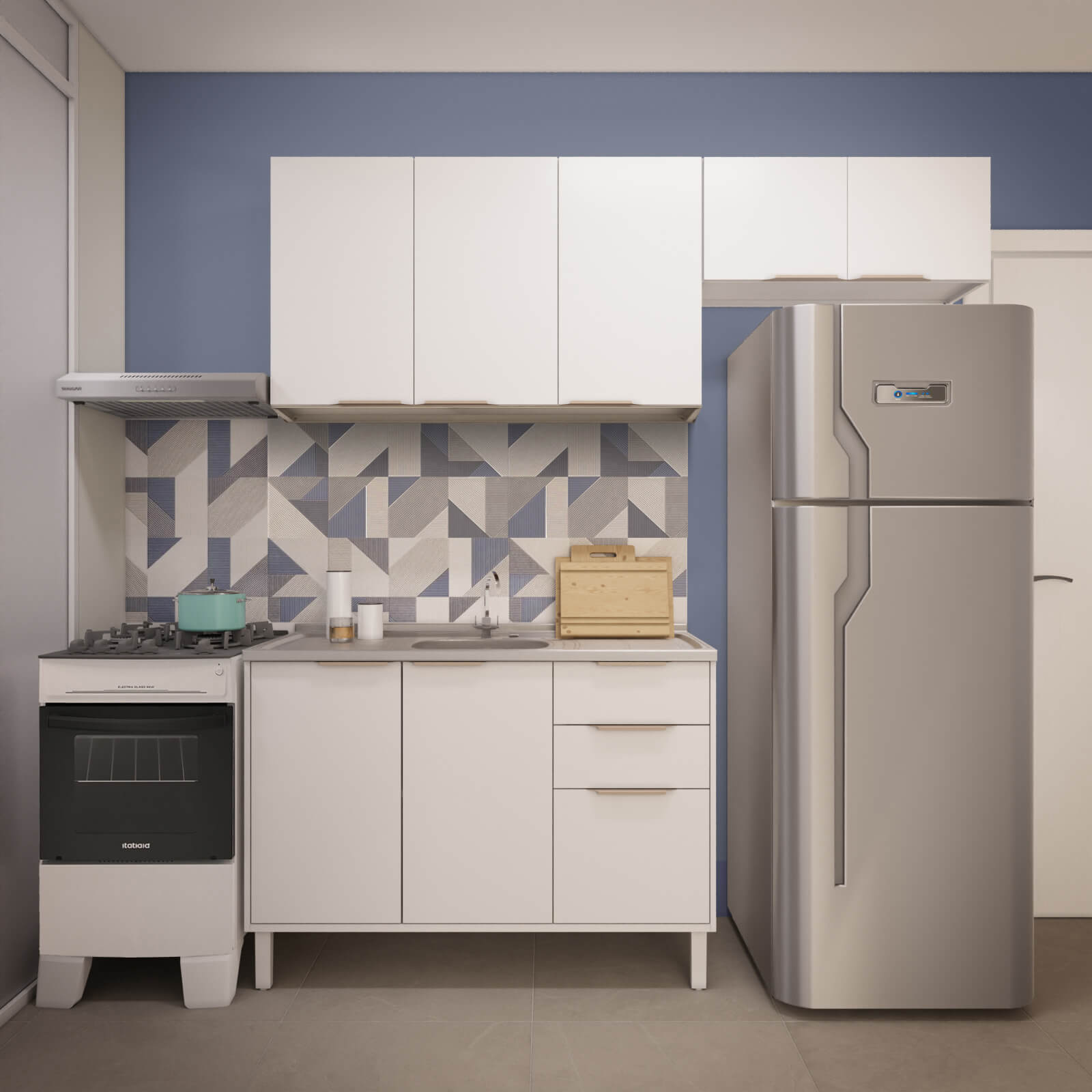 Image of Cozinha Completa Itatiaia Renova Branca 200cm com Pia